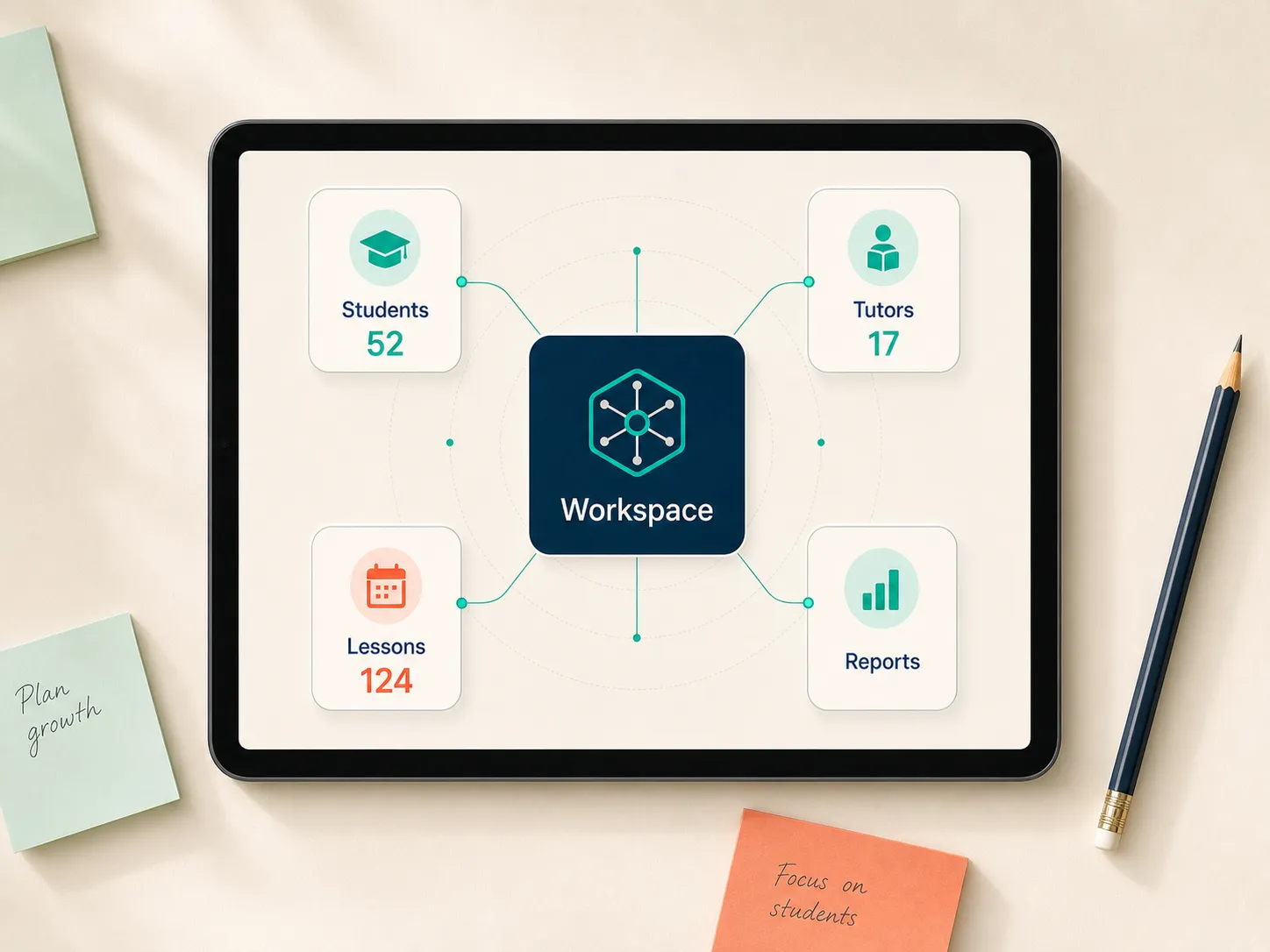 A connected Prosvita workspace showing students, tutors and schedule in one view